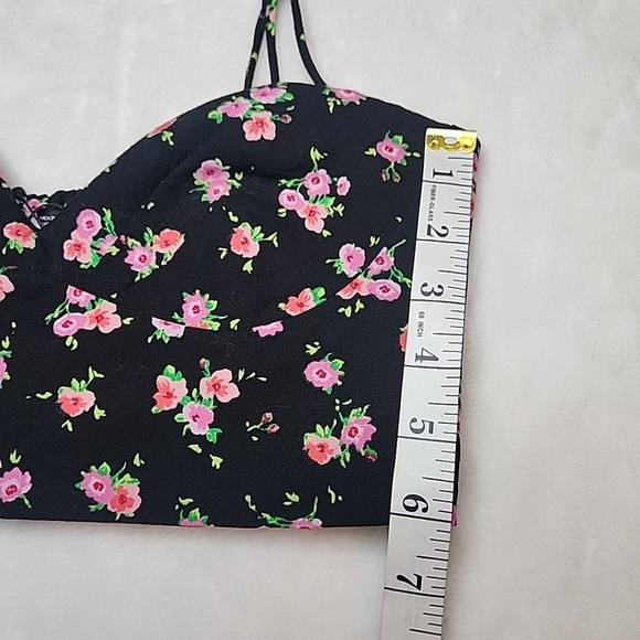 ZARA Floral Bustier Corset Crop Top Black Pink Size Small - Picture 3 of 9